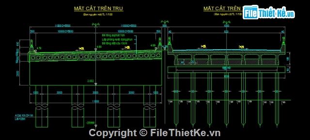 thết kế bản vẽ thi công,xà mũ trên cọc,xà mũ trực tiếp trên cọc,dầm bản căng trước,dầm bản l=15m,cọc khoan nhồi