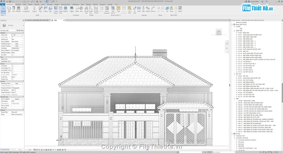 revit biệt thự mái nhật,Biệt thự mái nhật 1 tầng,kiến trúc biệt thự 1 tầng