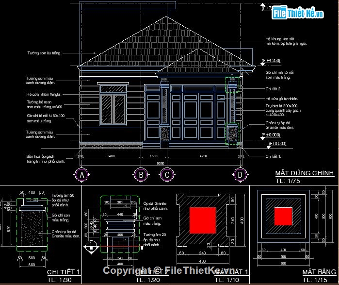 Biệt thự vườn 9.1x18.1m,File cad biệt thự vườn mái Nhật,bản vẽ biệt thự 1.5 tầng,biệt thự 1 tầng,Biệt thự vườn mái Nhật