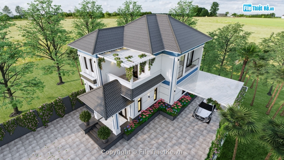 biệt thự 2 tầng,revit biệt thự 2 tầng,file revit biệt thự 2 tầng,biệt thự 2 tầng 9.2x12.4m