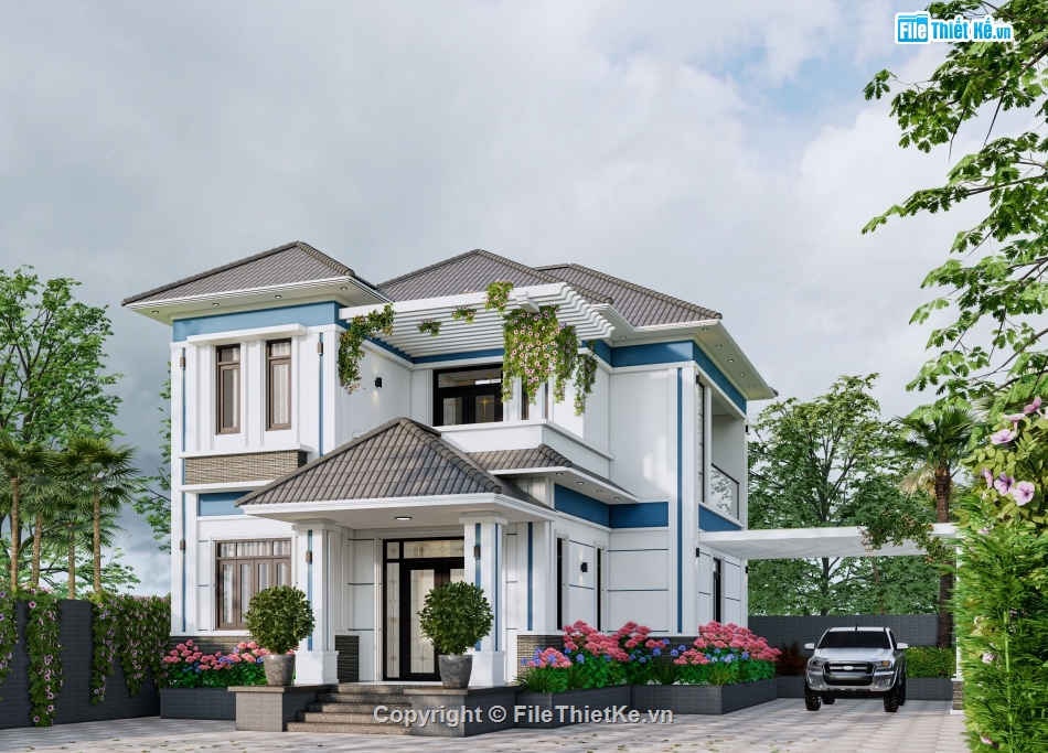 biệt thự 2 tầng,revit biệt thự 2 tầng,file revit biệt thự 2 tầng,biệt thự 2 tầng 9.2x12.4m