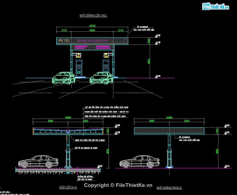 thiết kế cây xăng,bản vẽ cây xăng,thiết kế đầy đủ trạm xăng dầu