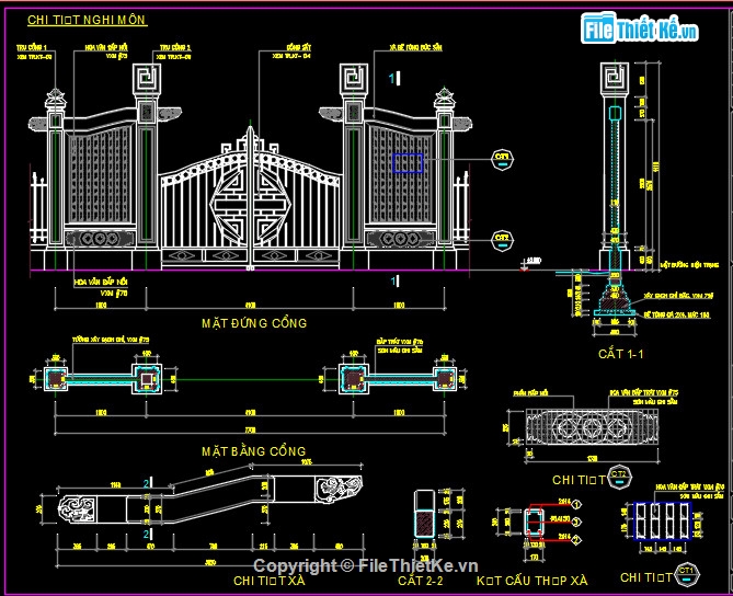 cổng tường rào,cổng nghi môn,dự toán tường rào,bản vẽ cổng chùa
