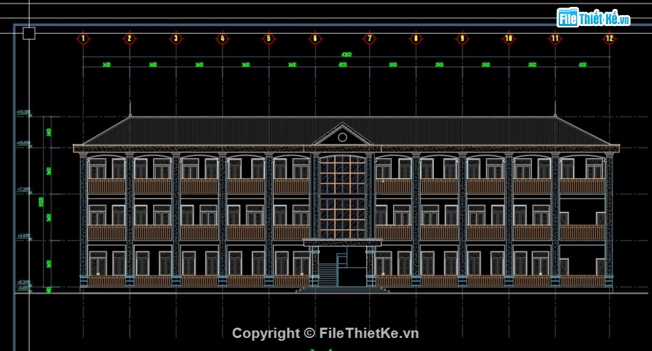 Cad trường tiểu học 3 tầng,Thiết kế trường tiểu học 3 tầng,Cad trường tiểu học 40x11.9m,Autocad trường tiểu học