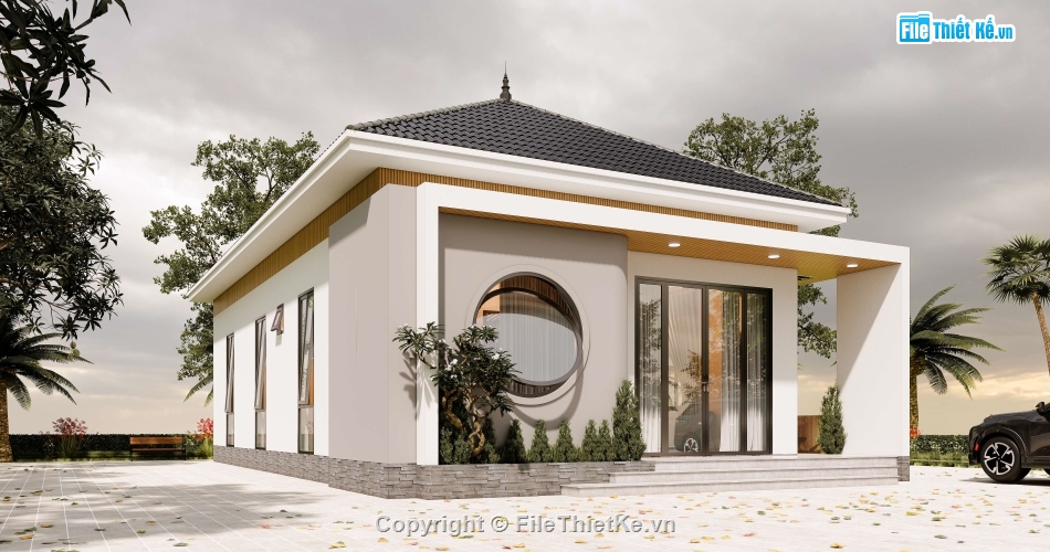 full thiết kế nhà 8x16m,nhà 8x16m mái nhật,nhà 1 tầng 8x16m