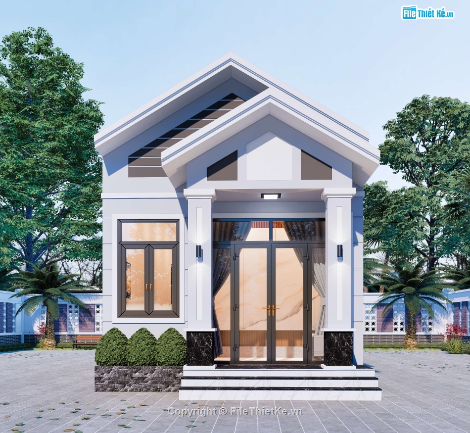 Full hồ sơ thiết kế,nhà mái thái,mái thái 1 tầng,1 tầng
