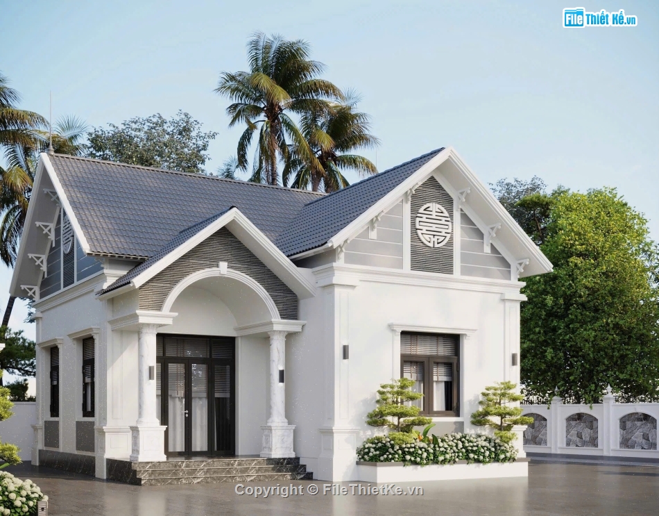 Full hồ sơ thiết kế,nhà mái thái,thiết kế nhà mái thái,nhà 1 tầng,bản vẽ nhà 1 tầng nông thôn,nhà 1 tầng mái thái ở quê