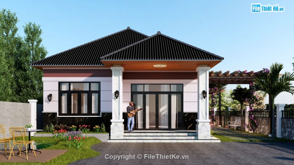 Full hồ sơ thiết kế nhà cấp 4,bản vẽ nhà mái nhật,biệt thự mái nhật