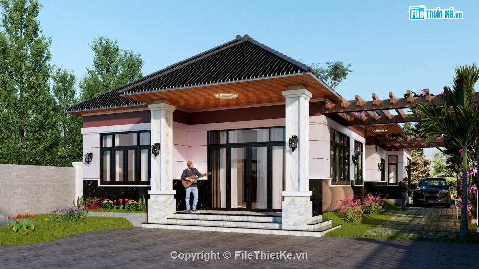 Full hồ sơ thiết kế nhà cấp 4,bản vẽ nhà mái nhật,biệt thự mái nhật