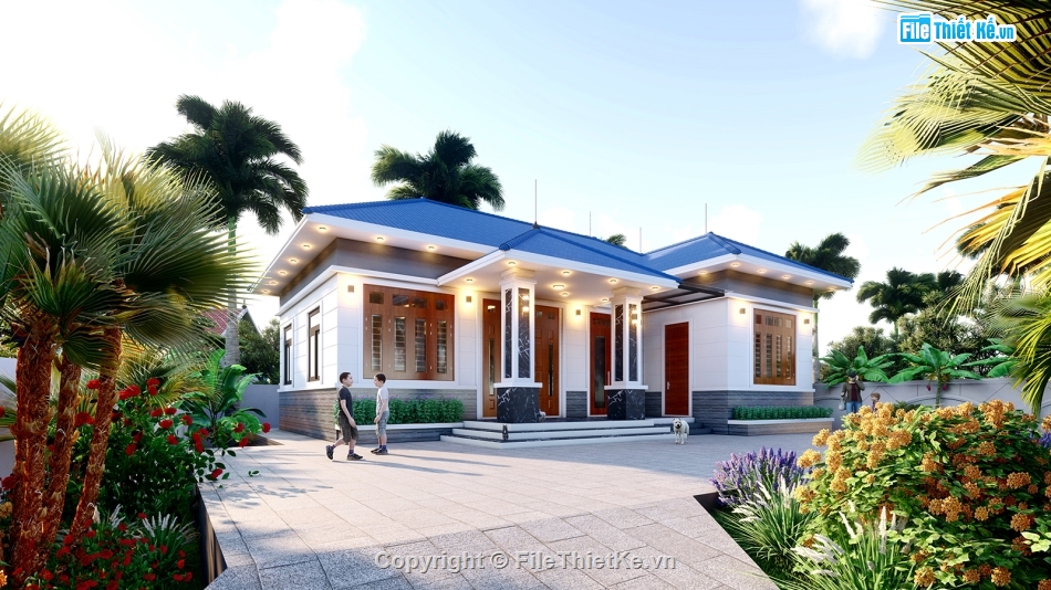 biệt thự nhà vườn,nhà 1 tầng mái nhật,nhà mái nhật1 tầng revit,biệt thự sân vườn