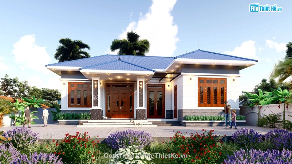 biệt thự nhà vườn,nhà 1 tầng mái nhật,nhà mái nhật1 tầng revit,biệt thự sân vườn