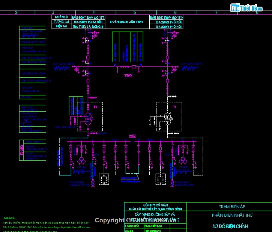 Trạm biến áp,trạm biến áp 110kV,bản vẽ cad trạm biến áp 110kV,thiết kế TBA 110kV,bản vẽ TBA 110kV