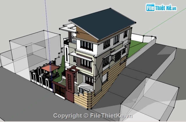 kiến trúc 4 tầng,file sketchup nhà 4 tầng,Full kiến trúc nhà 4 tầng,bản vẽ nhà phố 4 tầng,nhà phố 4 tầng 9.3x15.5m