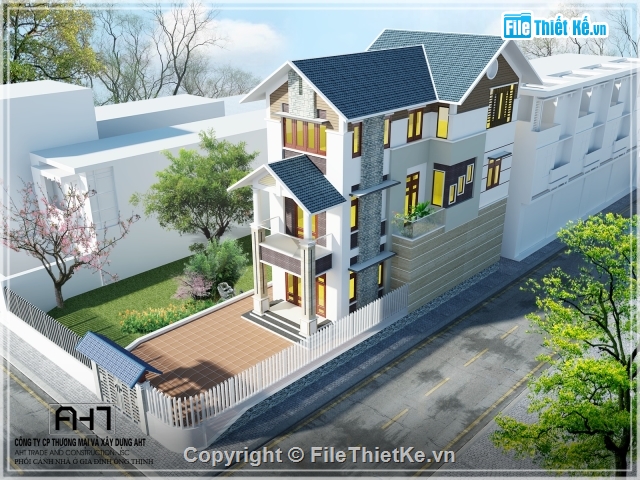 kiến trúc biệt thự 3 tầng,điện nước biệt thự,kết cấu biệt thự,biệt thự phố 3 tầng 5.48x12.3m