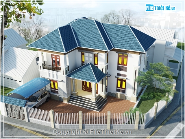 kiến trúc biệt thự,biệt thự vườn,biệt thự sketchup,biệt thự 2 tầng,biệt thự 2 tầng 12.72x13.8m