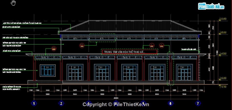 Bản vẽ hội trường,bản vẽ trung tâm văn hóa,trung tâm văn hóa xã 250 chỗ,Hội trường trung tâm văn hóa