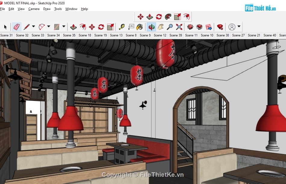 sketchup cửa hàng,sketchup nội thất,nội thất quán ăn,3d su nội thất