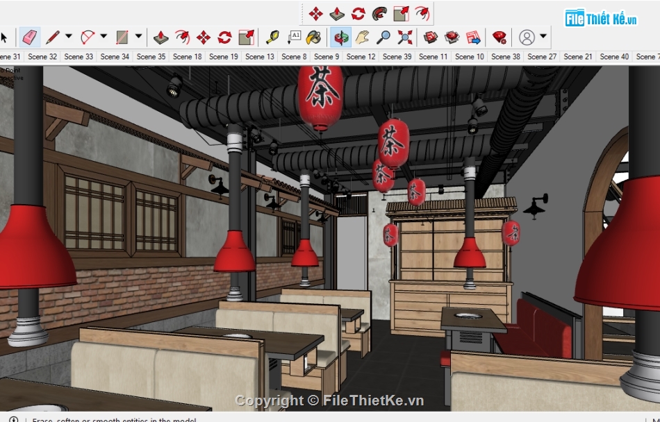 sketchup cửa hàng,sketchup nội thất,nội thất quán ăn,3d su nội thất