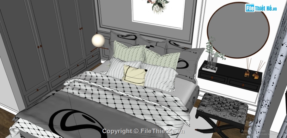 sketchup nội thất chung cư,nội thất căn hộ chung cư,nội thất phòng khách chung cư,su nội thất phòng ngủ hiện đại