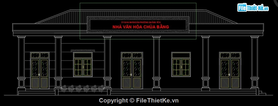 Nhà văn hóa 9.35x17.32m,Bản vẽ nhà văn hóa Chùa Bằng,bộ bản vẽ nhà văn hóa,mẫu nhà văn hóa