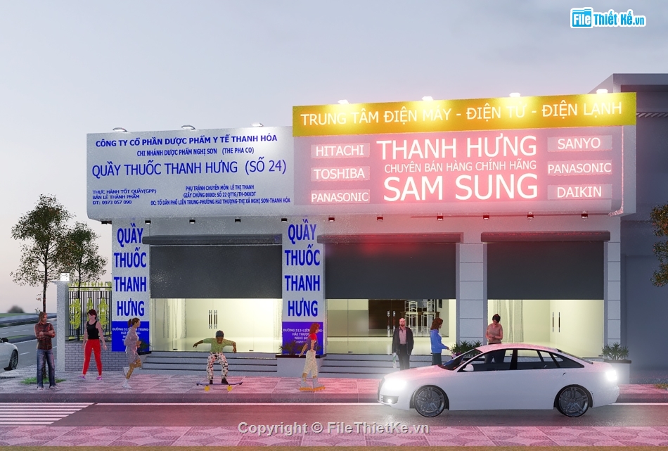 thiết kế nhà ở lô góc,nhà ở kết hợp kinh doanh,kiến trúc nhà 1 tầng,file cad nhà lô phố