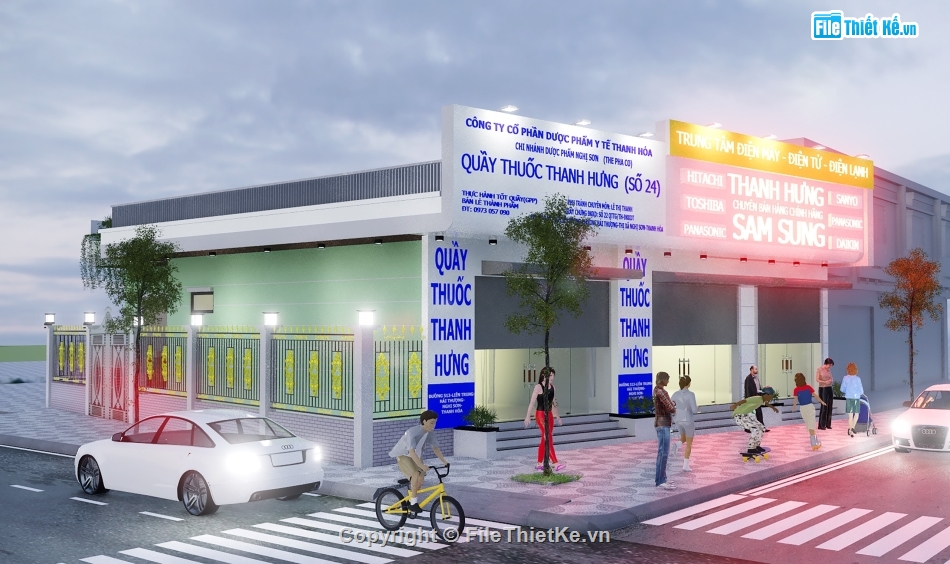 thiết kế nhà ở lô góc,nhà ở kết hợp kinh doanh,kiến trúc nhà 1 tầng,file cad nhà lô phố