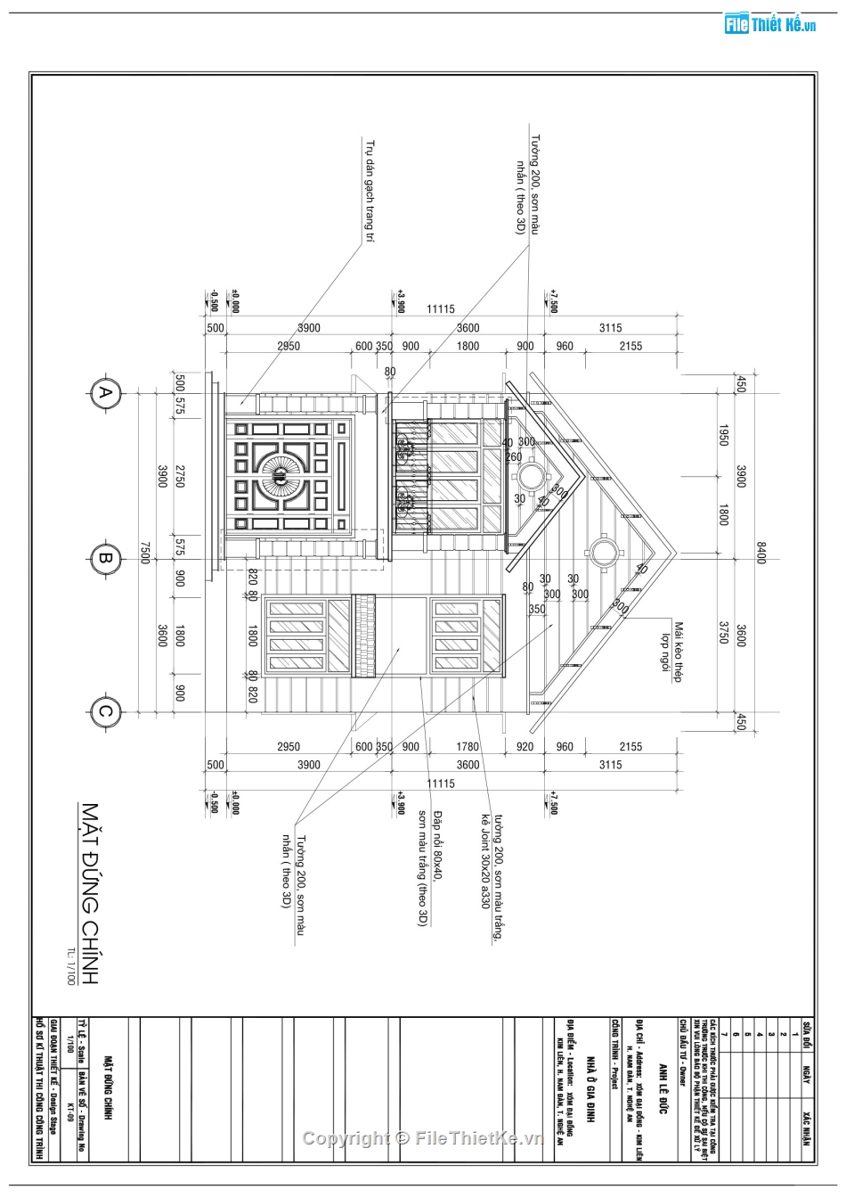 biệt thự 2 tầng mái thái,file cad biệt thự 2 tầng,biệt thự 2 tầng 7.5x12.9m,biệt thự 2 tầng file autocad,autocad biệt thự 2 tầng