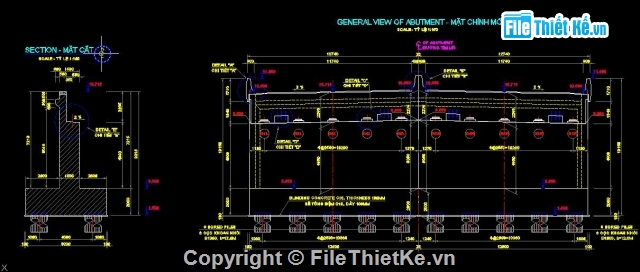 bản vẽ cầu,chi tiết dầm I,bản vẽ công trình cầu,chiều dài nhịp L = 33m,mố cầu là mố chữ U,xã mũ dạng chữ T ngược.