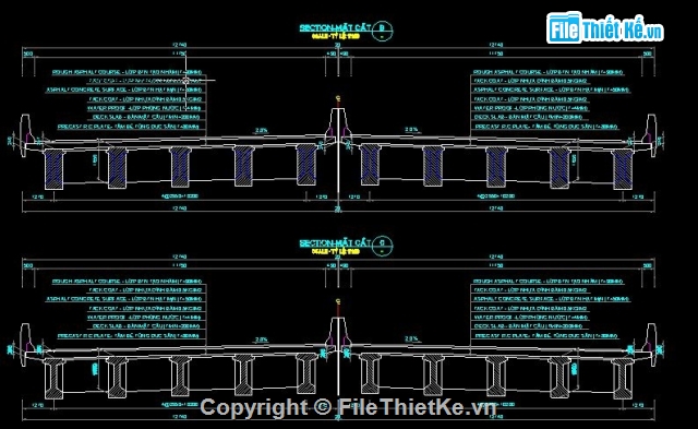 bản vẽ cầu,chi tiết dầm I,bản vẽ công trình cầu,chiều dài nhịp L = 33m,mố cầu là mố chữ U,xã mũ dạng chữ T ngược.