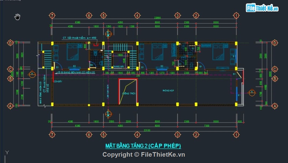 cad khách sạn,bản vẽ khách sạn 7 tầng,thiết kế khách sạn,Khách sạn 7 tầng 8x23.1m,mẫu khách sạn 7 tầng