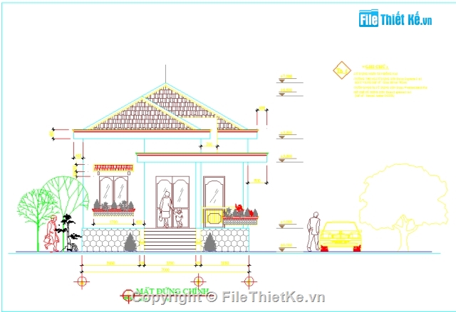 Biệt thự 1 tầng  7x18m,Biệt thự 1 tầng,Bản vẽ CAD Biệt thự,biệt thự vườn 7x18m