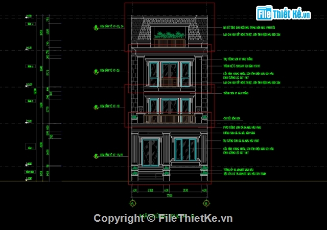 nhà phố 4 tầng,biệt thự phố,bản vẽ biệt thự,Biệt thự phố 4 tầng