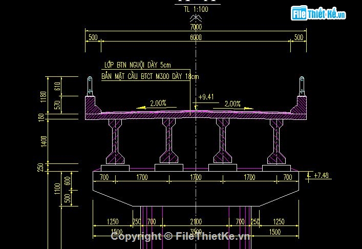 thiết kế kỹ thuật,cầu b=7m,dầm 33m,dầm 24.54,dầm i 33m,thiết kế cầu