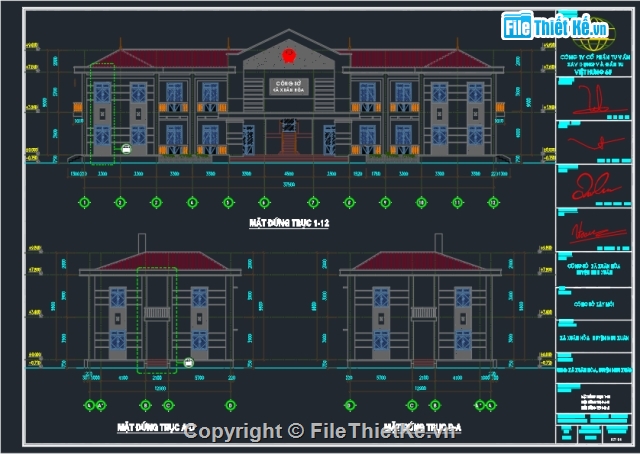 Hồ sơ kiến trúc UBND xã,kiến trúc ủy ban,Ủy ban xã 2 tầng 12.9x37.5m,kiến trúc 2  tầng,Bản vẽ UBND xã 2 tầng