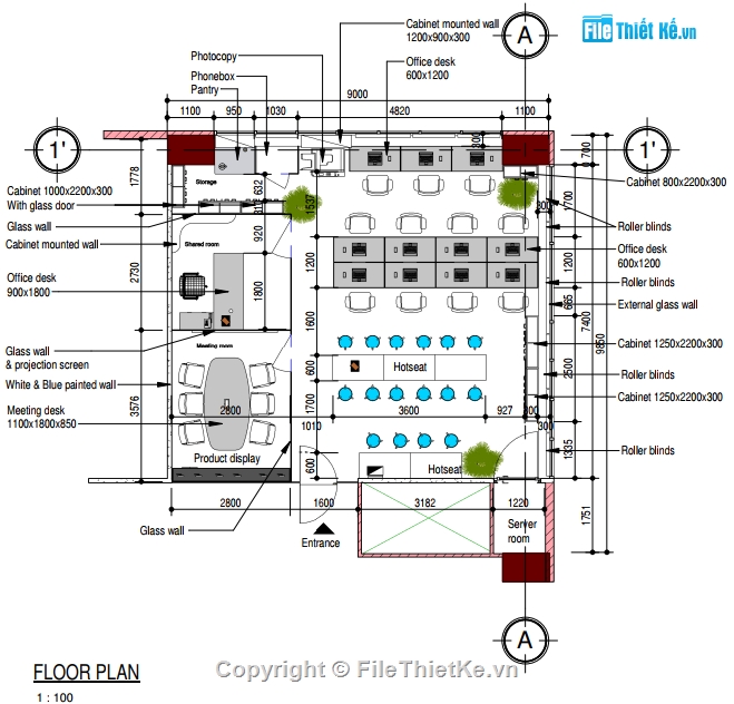 Thiết kế văn phòng,file revit văn phòng 9x8.1m,file cad văn phòng,văn phòng làm việc file cad,văn phòng làm việc file revit
