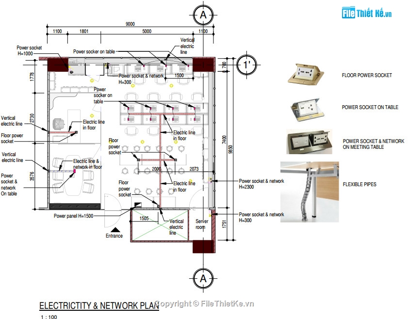 Thiết kế văn phòng,file revit văn phòng 9x8.1m,file cad văn phòng,văn phòng làm việc file cad,văn phòng làm việc file revit