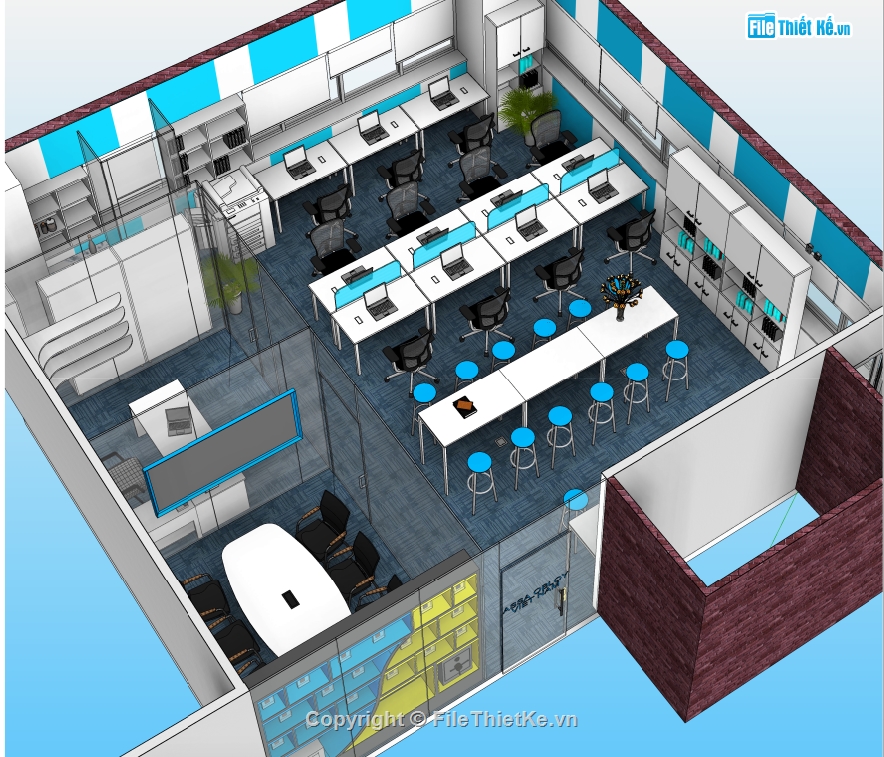 Thiết kế văn phòng,file revit văn phòng 9x8.1m,file cad văn phòng,văn phòng làm việc file cad,văn phòng làm việc file revit