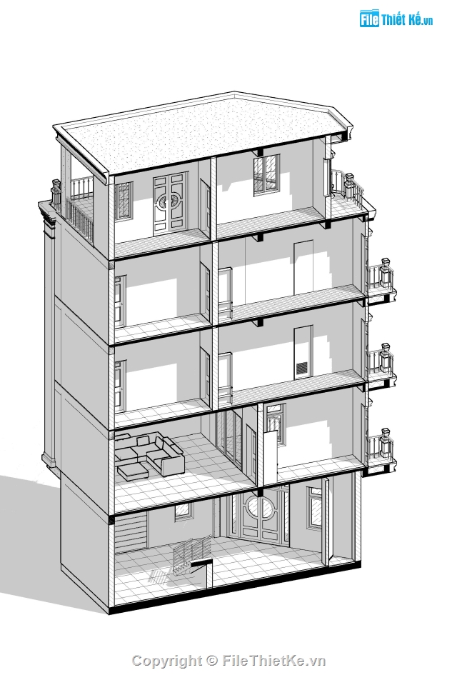 nhà mặt phố 5 tầng,Hồ sơ thiết kế nhà 5 tầng,revit tân cổ điển,công trình revit,bản vẽ revit nhà 5 tầng,revit nhà 5 tầng 6.7x10.79m