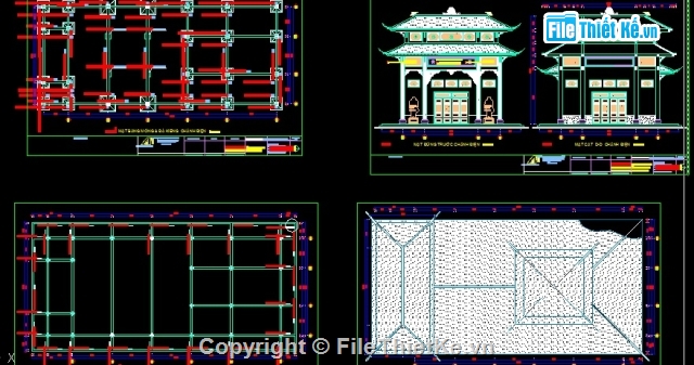 bản vẽ chùa vẽ,bản vẽ thiết kế đình chùa,bản vẽ chùa