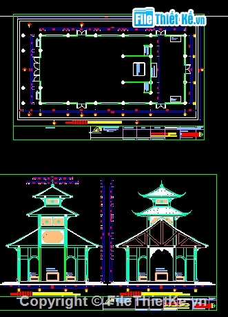 bản vẽ chùa vẽ,bản vẽ thiết kế đình chùa,bản vẽ chùa