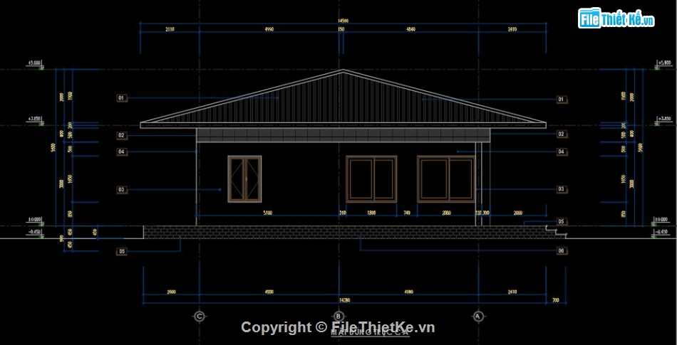 bản vẽ nhà 1 tầng,kiến trúc nhà 1 tầng,nhà 1 tầng 14.5x14.5m