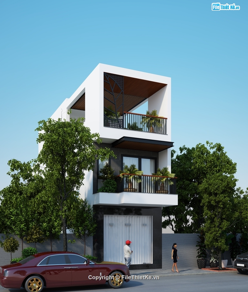Nhà phố đẹp 3 tầng,Mẫu nhà 3 tầng hiện đại,bản vẽ nhà 3 tầng 4.2x20m,kiến trúc nhà 3 tầng,cad nhà phố 3 tầng
