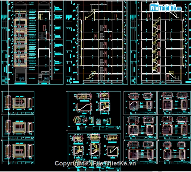 Hồ sơ thiết kế bản vẽ nhà phố 1 trệt 1 lửng 6 Tầng có thang máy ...