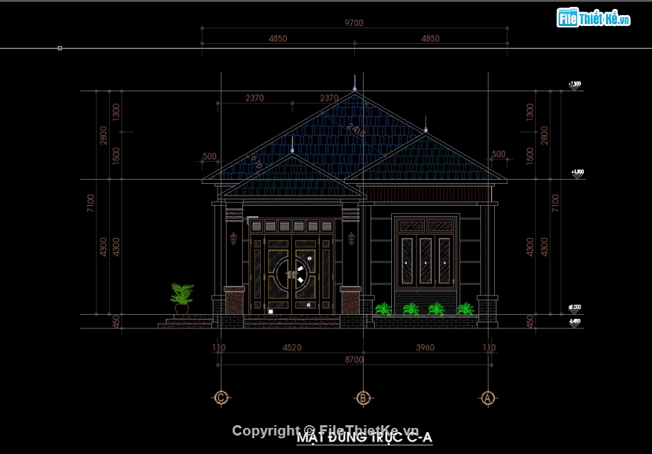 Biệt thự 1 tầng mái Nhật,File cad biệt thự 1 tầng,Biệt thự 1 tầng 8.7x17m,Bản vẽ biệt thự 1 tầng,Thiết kế biệt thự 1 tầng,Biệt thự 1 tầng file cad