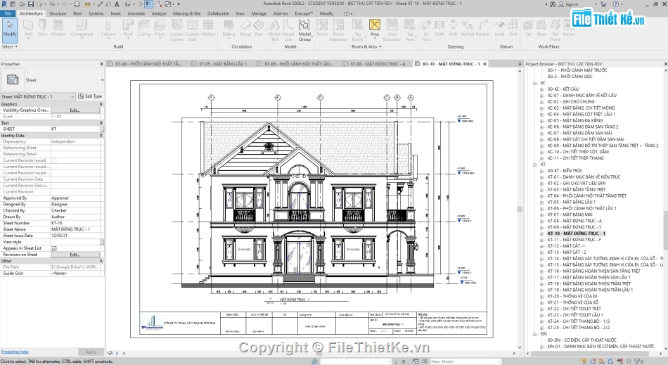 Revit biệt thự 2 tầng,Hồ sơ thiết kế biệt thự mái Thái,revit biệt thự mái thái,Revit biệt thự mái thái 8.5x14m,Biệt thự 2 tầng file revit