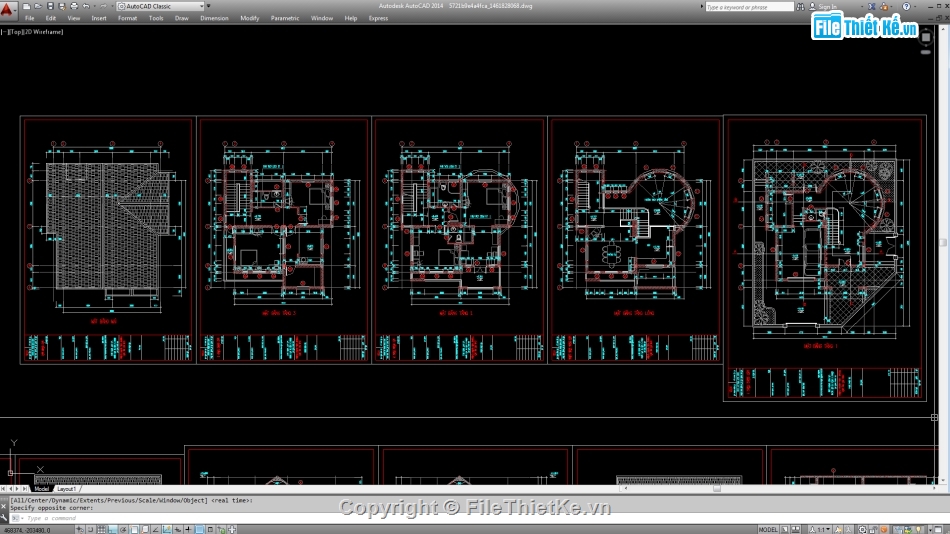 Biệt thự,file cad biệt thự 2 tầng đẹp,biệt thự 3 tầng