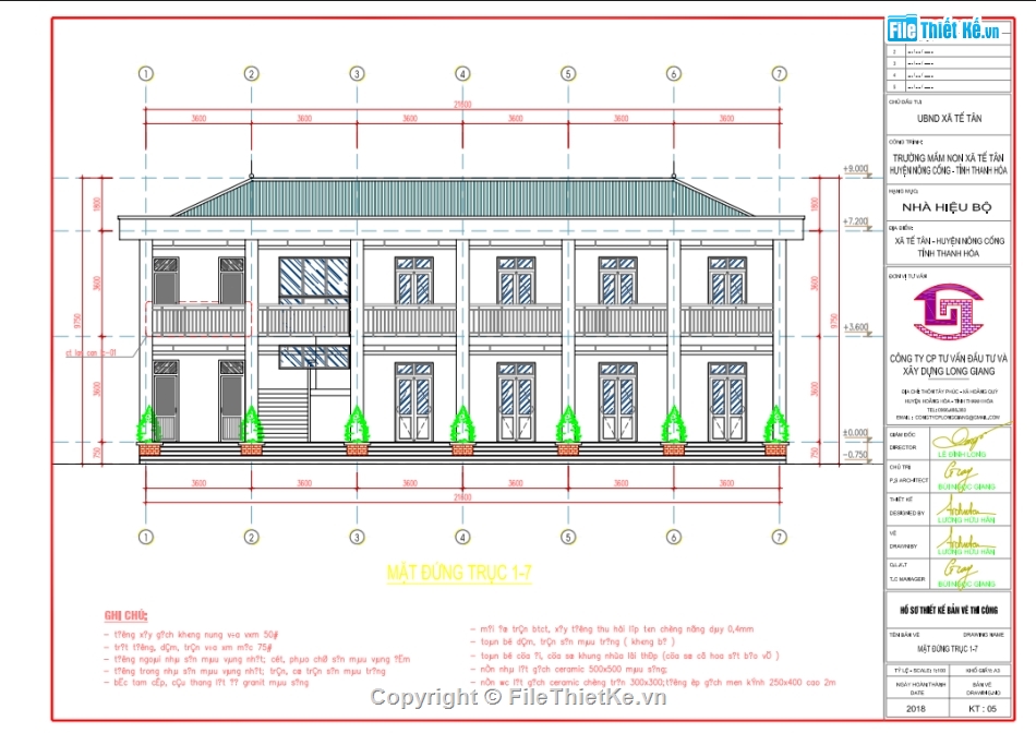 Hồ sơ thiết kế trường,thiết kế trường mầm non đầy đủ,bản vẽ trường mầm non 7.5x21.6m,thiết kế trường mầm non,file cad trường mầm non