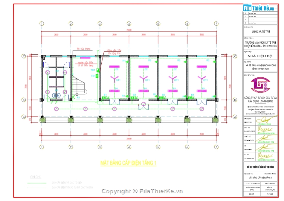 Hồ sơ thiết kế trường,thiết kế trường mầm non đầy đủ,bản vẽ trường mầm non 7.5x21.6m,thiết kế trường mầm non,file cad trường mầm non