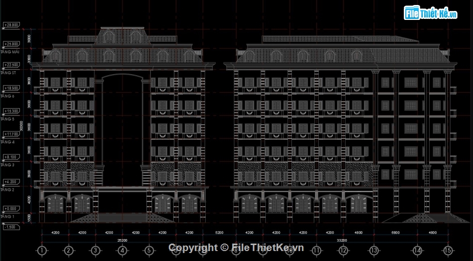 thiết kế khách sạn,khách sạn 6 tầng 1 tum,khách sạn kích thước 16.5x33m,autocad khách sạn,file autocad khách sạn