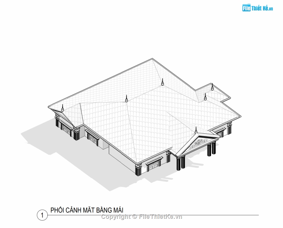 kiến trúc biệt thự,thiết kế tân cổ điển,revit biệt thự 16.2x16.7m,biệt thự file revit,nhà biệt thự 1 tầng,bản vẽ kiến trúc